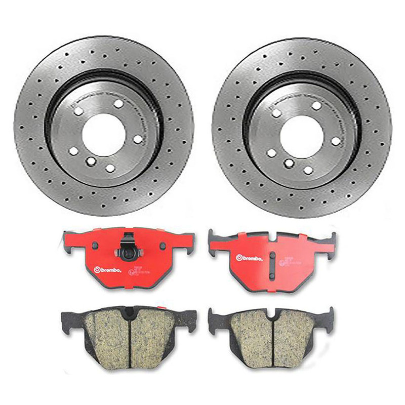 Brembo Xtra Rear Brake Kit Ceramic Pads Sensor Brake Rotors For BMW E60 5-Series gallery