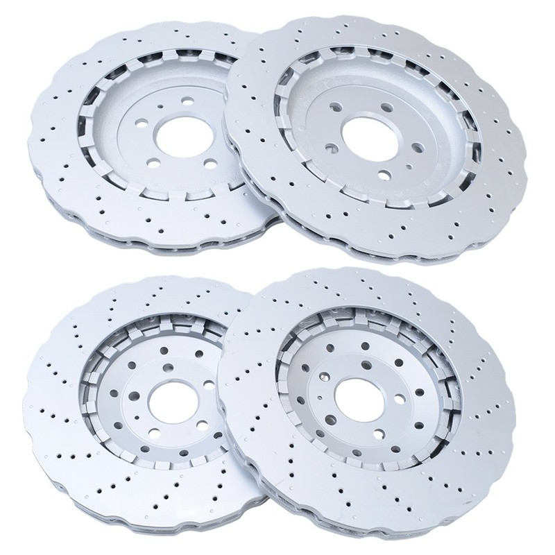 NEW For RS7 14-16 Set of Front & Rear Vented Drilled Dimpled Disc Brake Rotors