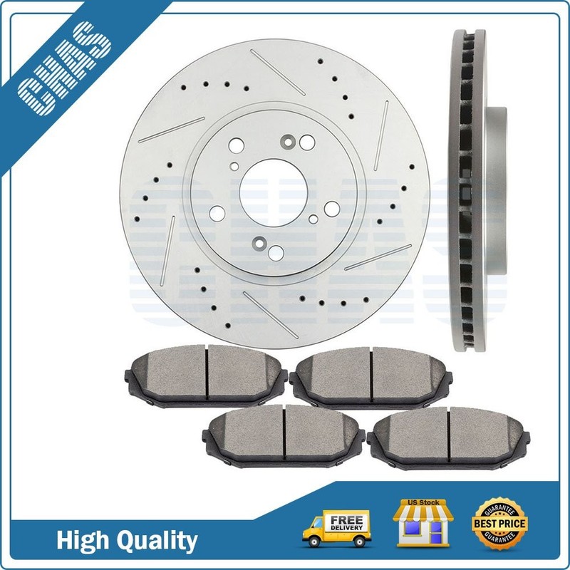Front Brake Ceramic Pads And Rotors For Acura MDX 2001 2002 Drilled Slotted