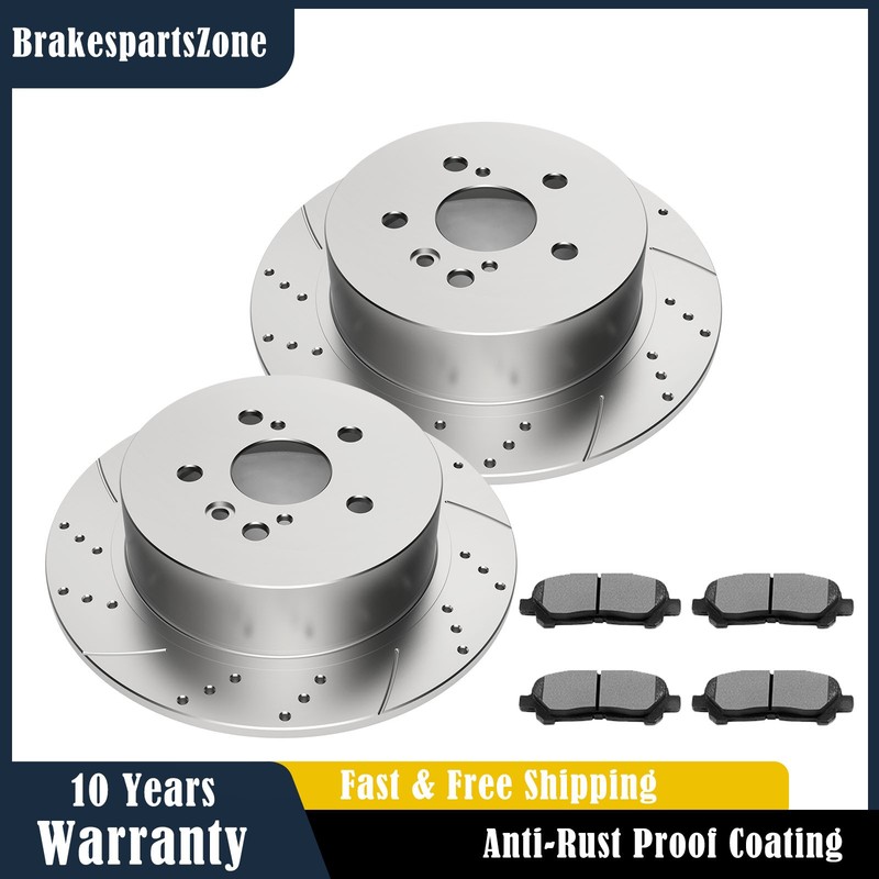 309mm REAR Brake Rotors Pads Kit for Toyota Highlander 2008-2013 2014 Slotted