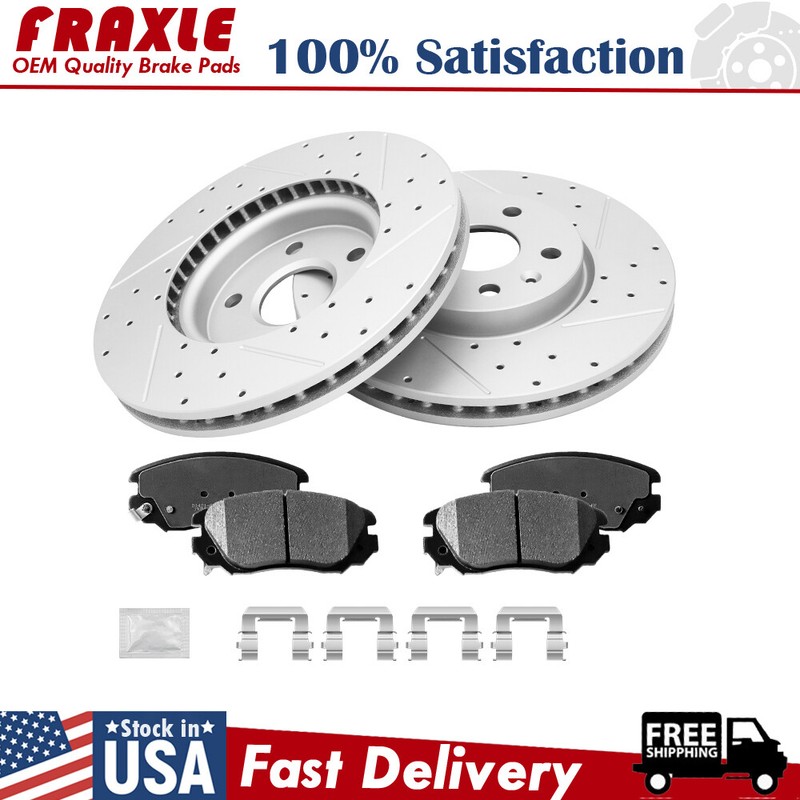 Front Drilled Disc Rotors+Brake Pads For Chevy Impala Equinox GMC Terrain Regal