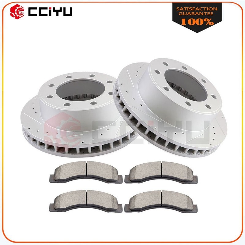Drilled Front Brake Rotors & Ceramic Brake Pads For Ford F-250 Super Duty 00-04
