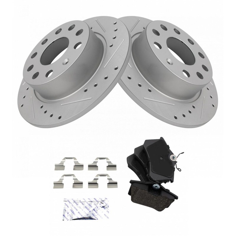 TRQ Rear Ceramic Brake Pad & Performance Rotor Kit for Volkswagen Audi gallery