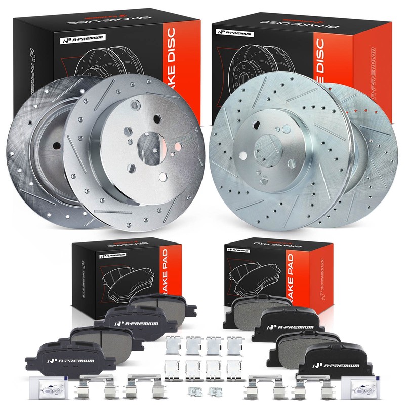 A-Premium Drilled Rotor & Ceramic Brake Pad Front & Rear for Scion tC 2005-2010