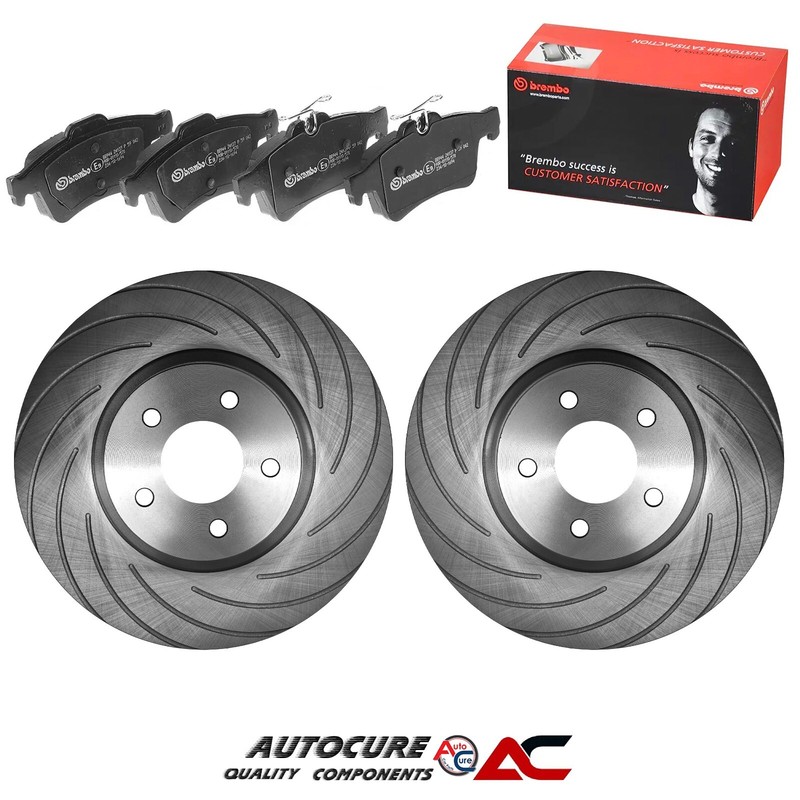 FOR FORD FOCUS ST-2 MK2 2004-08 GROOVED REAR BRAKE DISCS 280mm & BREMBO PADS SET