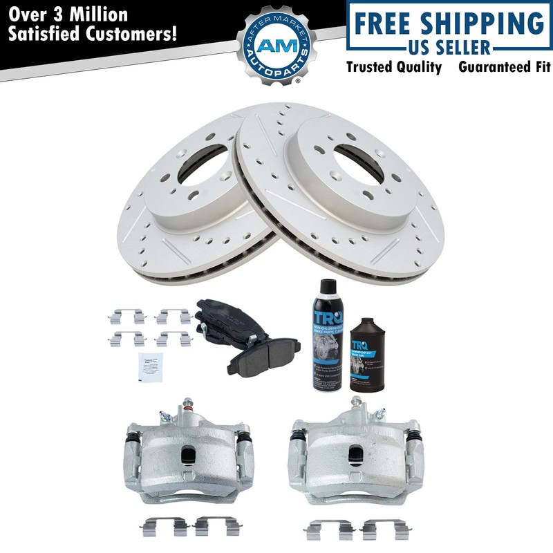 Front Ceramic Pad Coated Rotor & Calipers Kit w/Chemicals