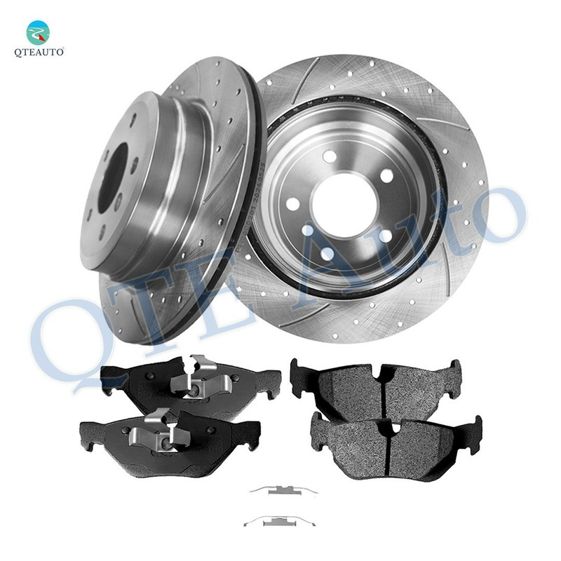 6 Rear 300 Drilled Slotted Brake Rotors-Ceramic Brake Pad To 2007 2008 BMW 328XI