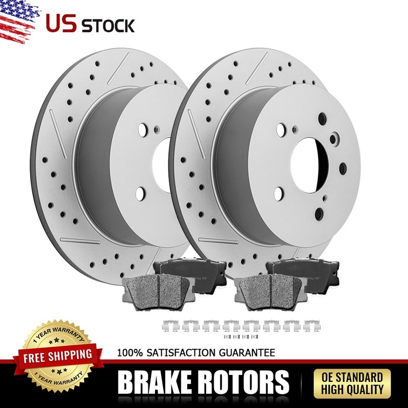 Rear Drilled Brake Rotors and Ceramic Pads Set for 2007-2011 Toyota Camry ES350