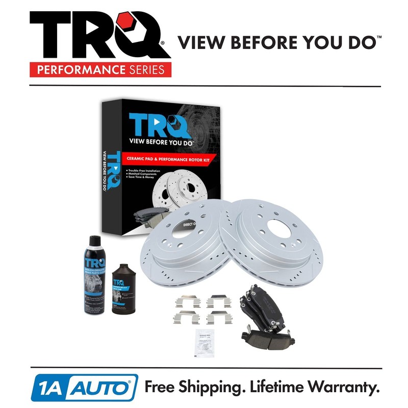 TRQ Rear Ceramic Brake Pad Performance Disc Rotor Kit w/Chemicals