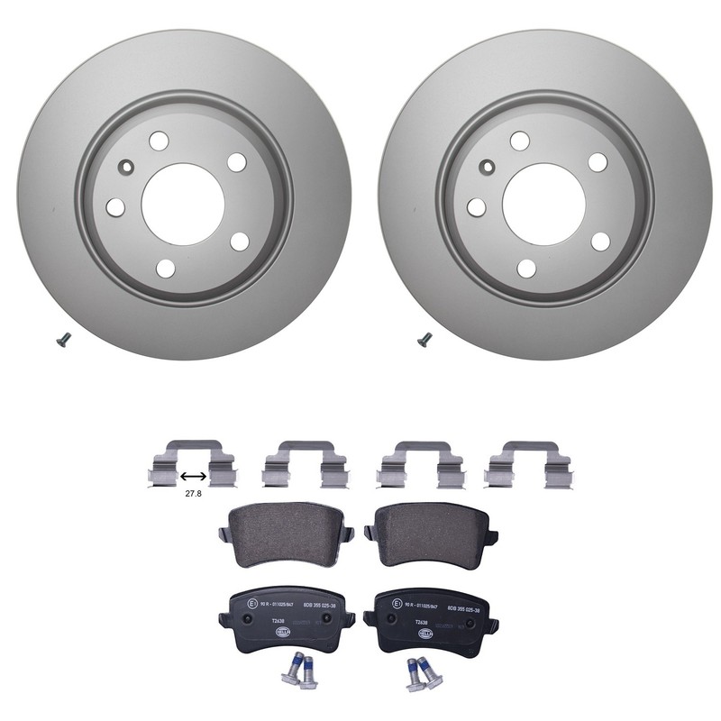Hella Rear Rotors Low-Met Disc Brake Pad Kit For A4 A5 Quattro Allroad Q5 FI