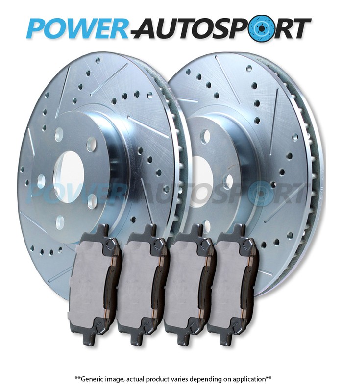 (FRONT) POWER CROSS DRILLED SLOTTED PLATED BRAKE ROTORS + CERAMIC PADS 56756PK