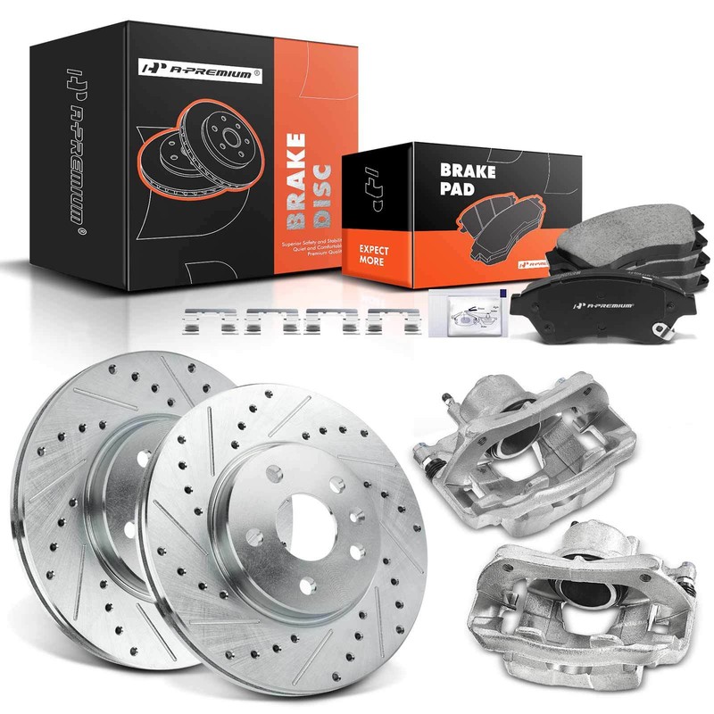 A-Premium 8x Front Drilled Brake Rotor & Pad + Caliper for Chevrolet Cruze Sonic