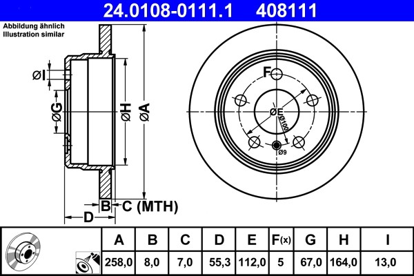 ATE 24.0108-0111.1 Brake Disc for Mercedes-Benz