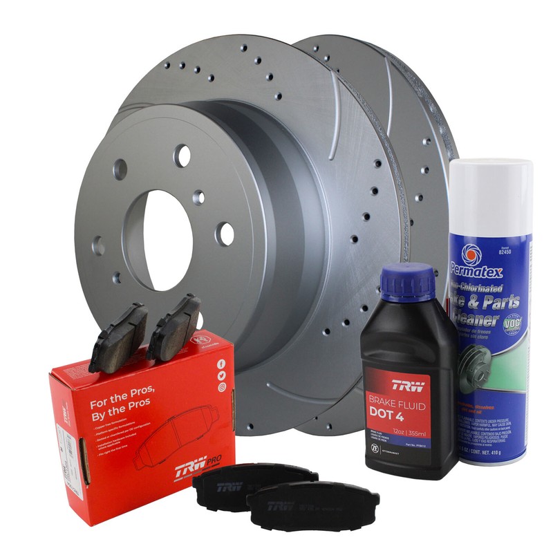 Rear Brake Kit Drilled 345mm Rotors TRW Ceramic Pads For Cadillac Chevrolet GMC