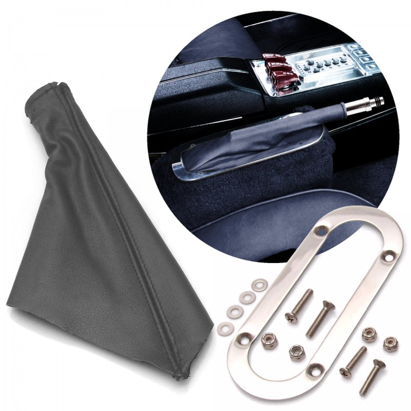 Grey Horizontal Shift or Emergency Brake Boot with Silver Oval Beauty Trim Ring