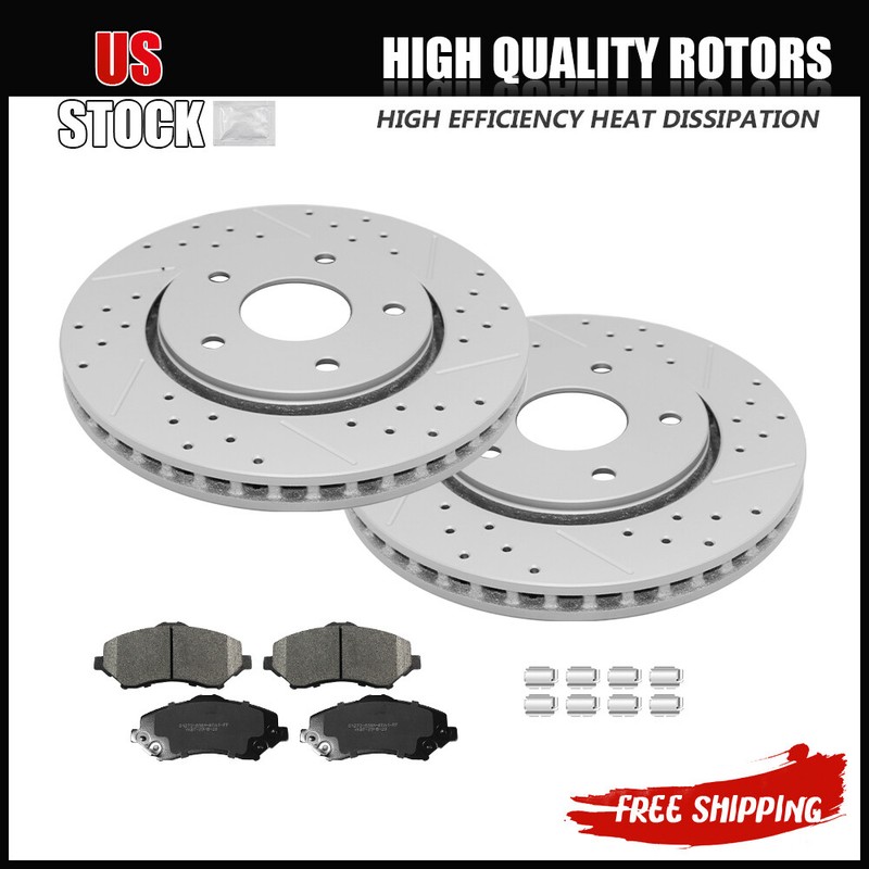 Front Drilled Rotors + Brake Pads for Town & Country Grand Caravan VW Routan