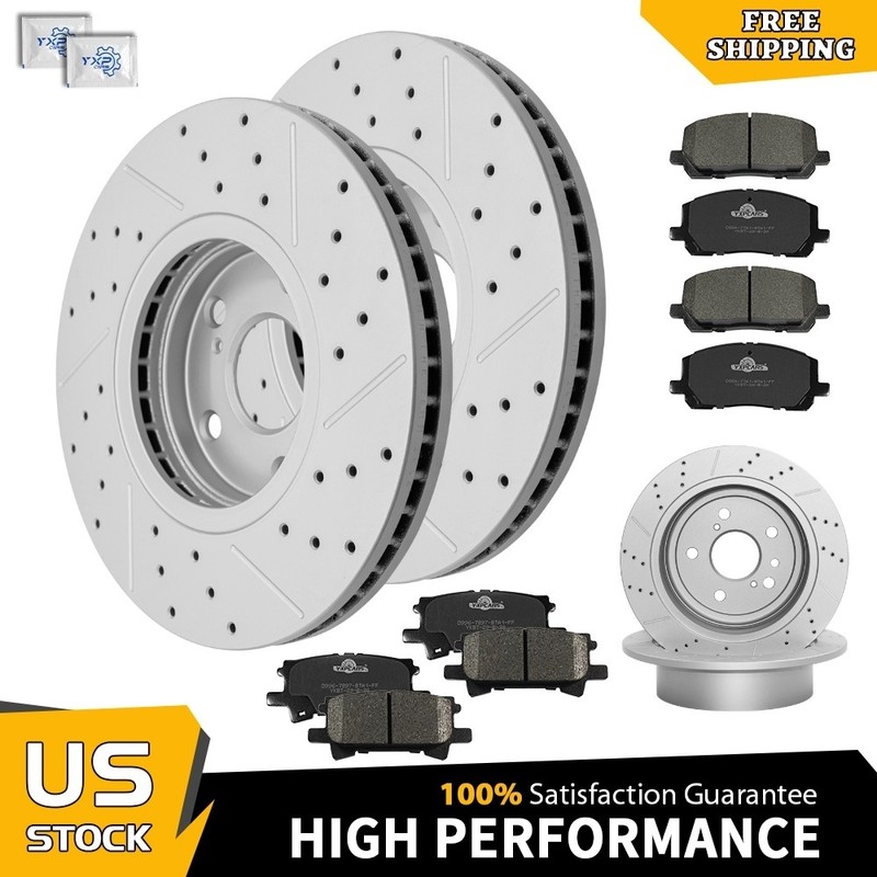 11.65″ Front 11.34″ Rear Drilled Rotor Brake Pad for 2004-2007 Toyota Highlander