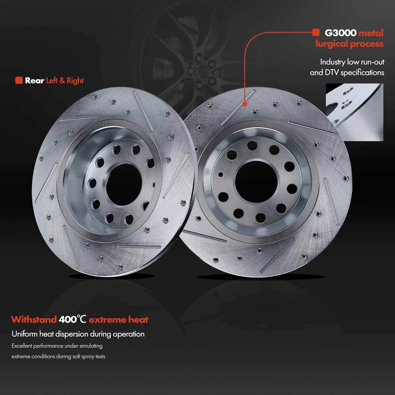 2x Rear Side Drilled Brake Rotors for Audi A3 A3 Quattro Q3 Volkswagen CC Passat gallery