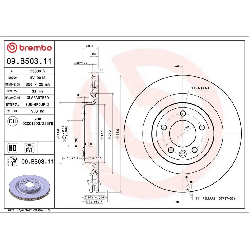 Disc Brake Rotor Rear 09.B503.11-BP Fits 2014-2017 Land Rover Range Rover Sport gallery