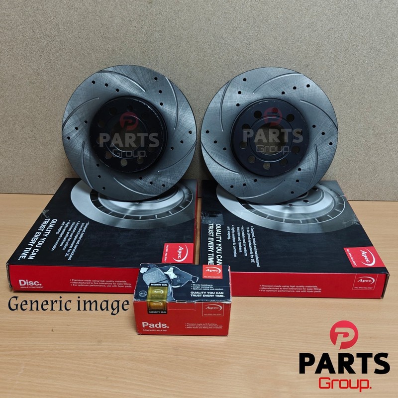 FOR AUDI A3 1.6 PETROL 00-03 APEC DRILLED GROOVED FRONT DISCS 256MM & APEC PADS
