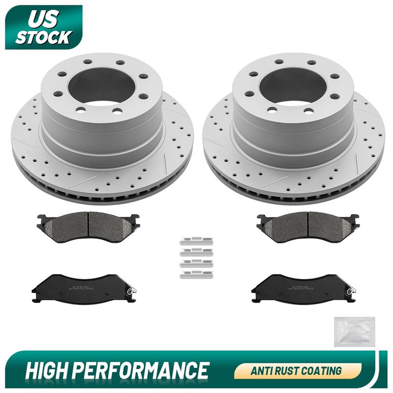 8-Lugs Rear Disc Rotors & Ceramic Brake Pads For Dodge Ram 1500 2500 3500 03-08