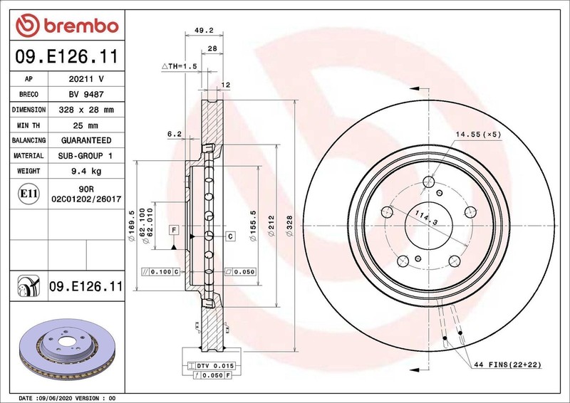 1X Brake Disc Brembo 9.E126.11 for Lexus RX (_L2_) 2 2015-2017