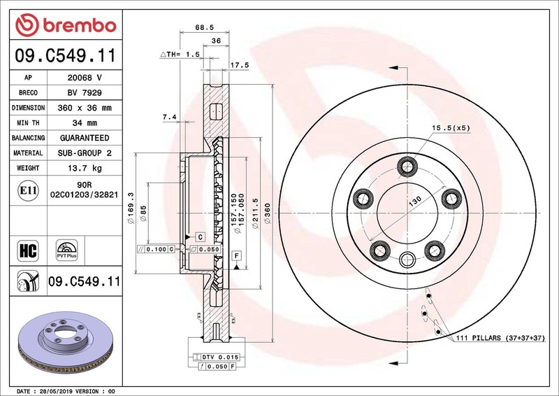 X2 PCS L&R SIDES FITS PORSCHE CAYENNE 3.0 S BRAKE DISC 09.C549.11 BREMBO gallery