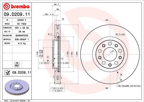 Fits Fiat 500 2014- Jeep Renegade 2014- Compass 2016- AZ Front Brake Disc gallery