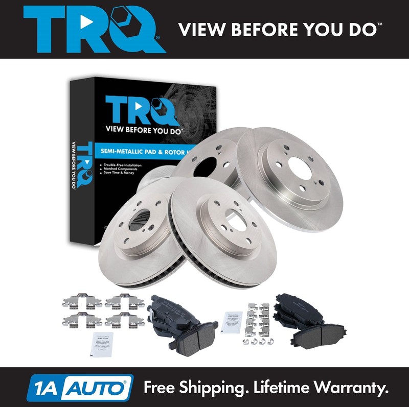 TRQ Front & Rear Brake Pad & Rotor Kit Semi-Metallic Fits Pontiac Scion Toyota