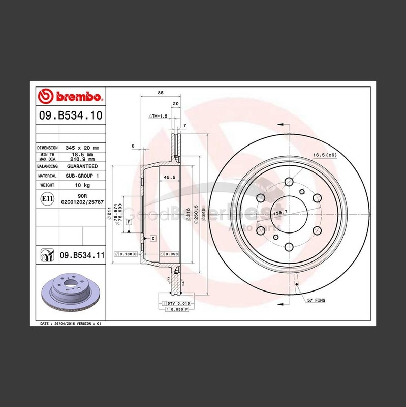 One New Brembo Disc Brake Rotor Rear 09B53411 for Cadillac Chevrolet GMC gallery