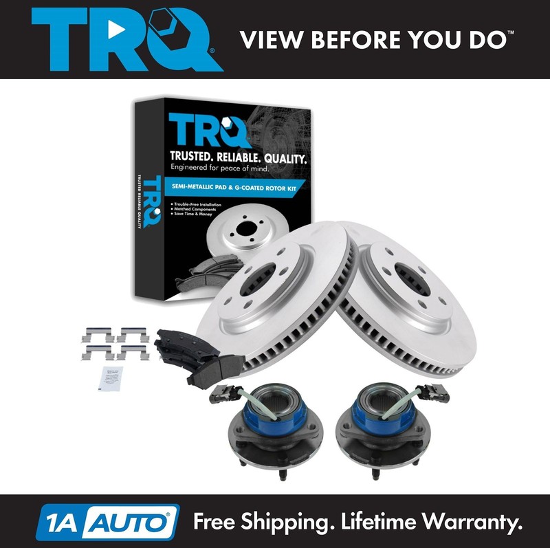TRQ Front Semi Metallic Brake Pad Coated Rotor & Hub Kit for Chevy Pontiac Buick