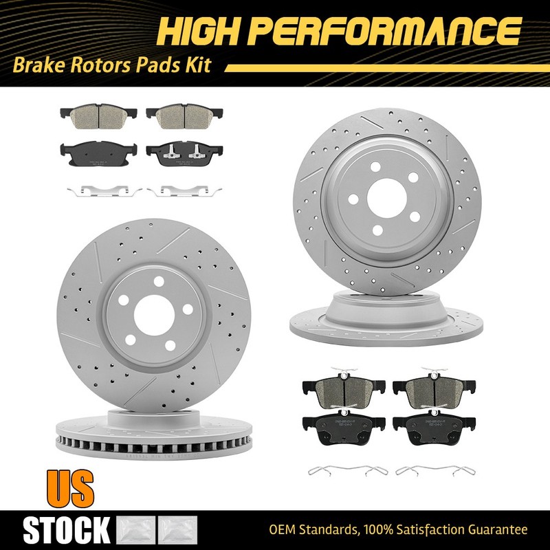 316mm Front Solid Rear Disc Brake Rotors + Ceramic Pads For 2015-2021 Ford Edge