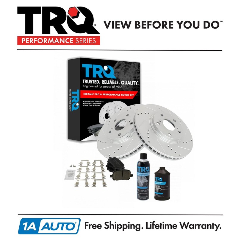 TRQ Front Performance Coated Brake Rotor & Ceramic Pad Kit w/Chemicals