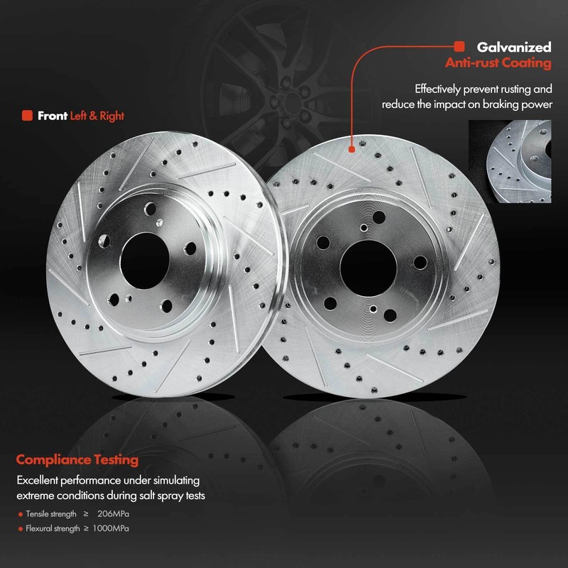 Front Drilled Brake Rotors + Ceramic Brake Pads for Toyota Highlander 2001-2007 gallery