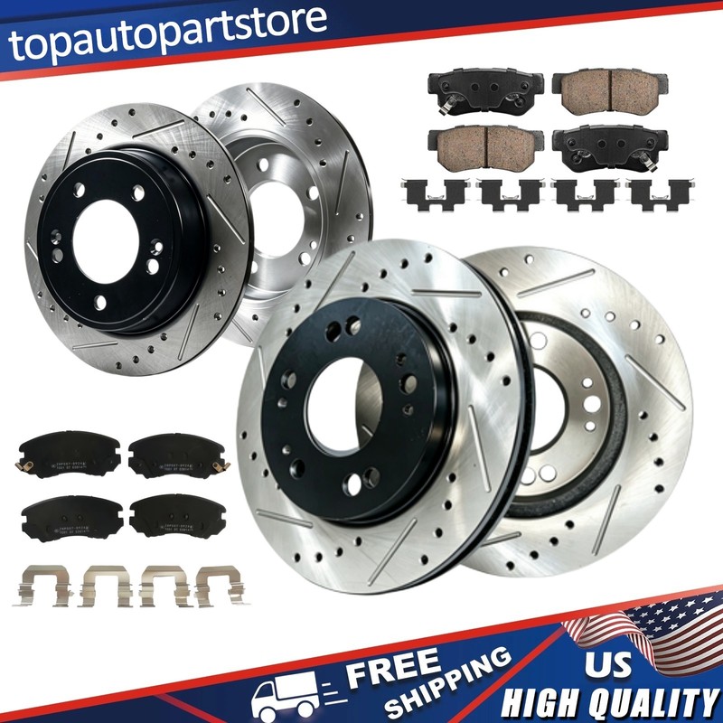 Front Rear Drilled Rotors Ceramic Brake Pads Fit 2007 2008 2009 Hyundai Elantra