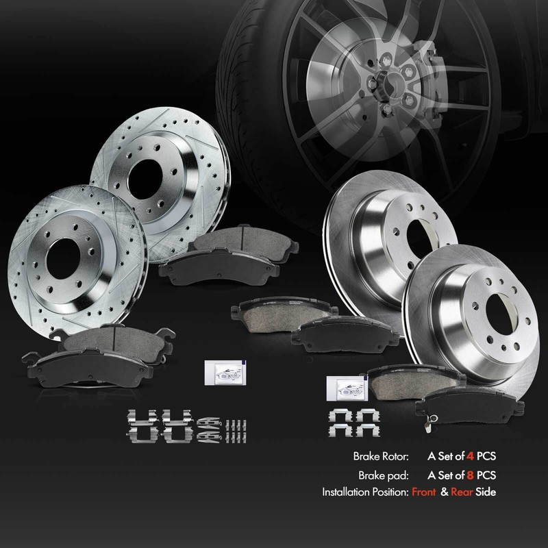 12Pcs Drilled Brake Rotors & Ceramic Brake Pads for Chevy GMC Olds Front & Rear gallery
