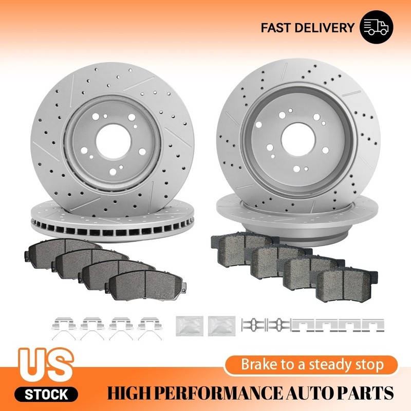 Front Rear Drilled Disc Brake Rotors Ceramic Brake Pads for Honda CR-V Acura RDX