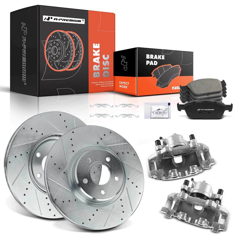 A-Premium 8x Front Drilled Brake Rotor & Pad + Caliper for Ford Escape 2013-2017
