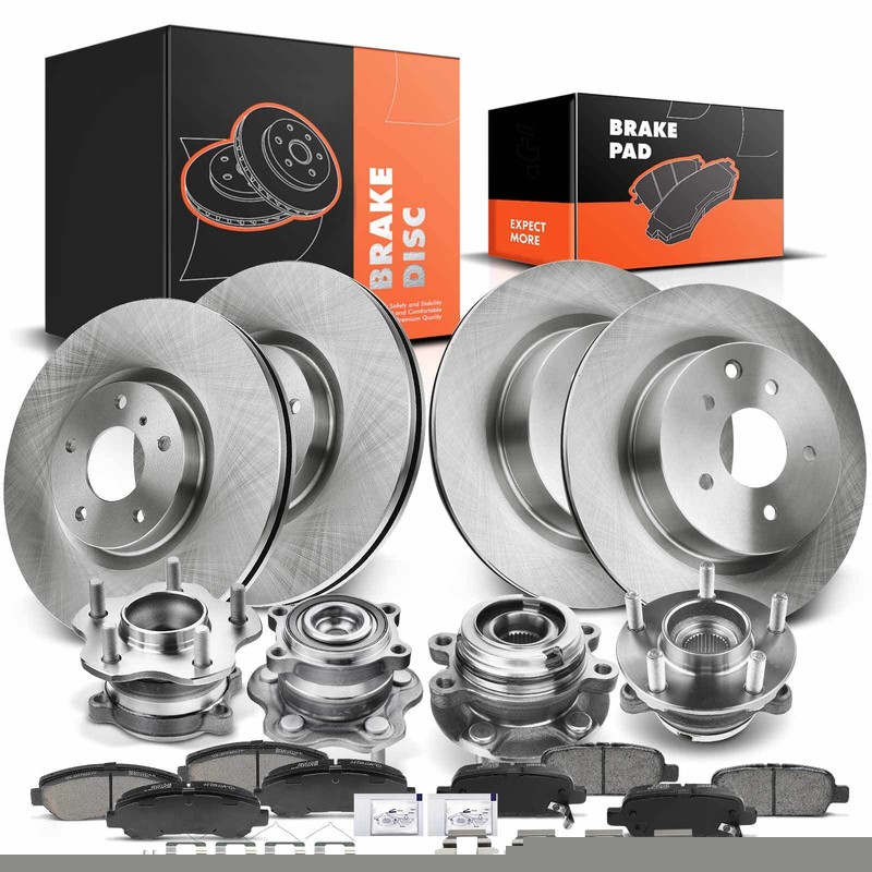 Disc Brake Rotors & Pad + Hub Bearing for Nissan Maxima 09-14 16-17 Front & Rear