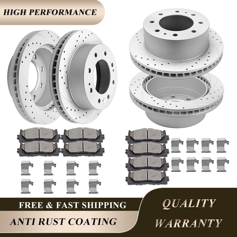 Fit for Silverado Sierra 2500 HD Front Rear Drilled Discs Rotors Brake Pads Kits