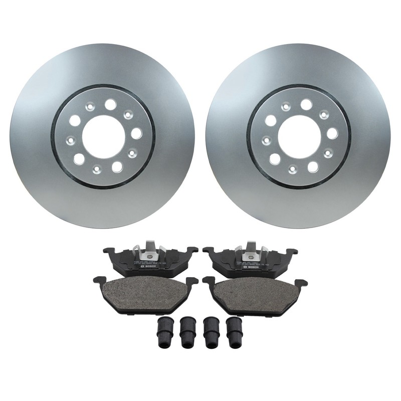 Hella Front Rotors Bosch QuietCast Semi-Met Disc Brake Pads Kit For Golf Jetta