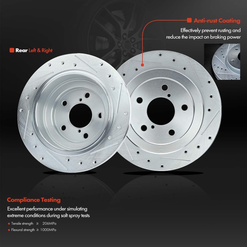 Front & Rear Drilled Brake Rotors & Ceramic Brake Pads for Subaru Impreza Saab gallery