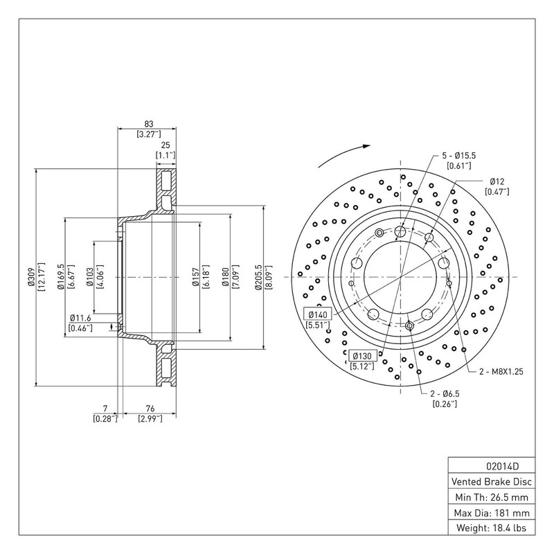 For Porsche 911 82-89 Drilled 1-Piece Rear Passenger Side Brake Rotor gallery