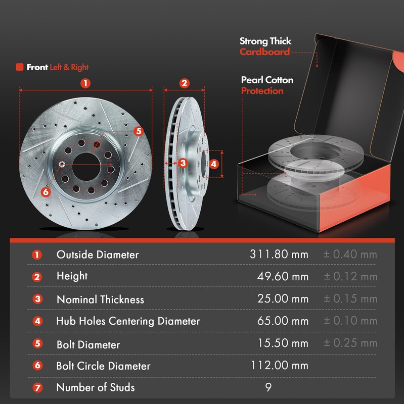 Front Drilled Brake Rotors & Ceramic Brake Pad for Audi A3 Quattro Volkswagen gallery