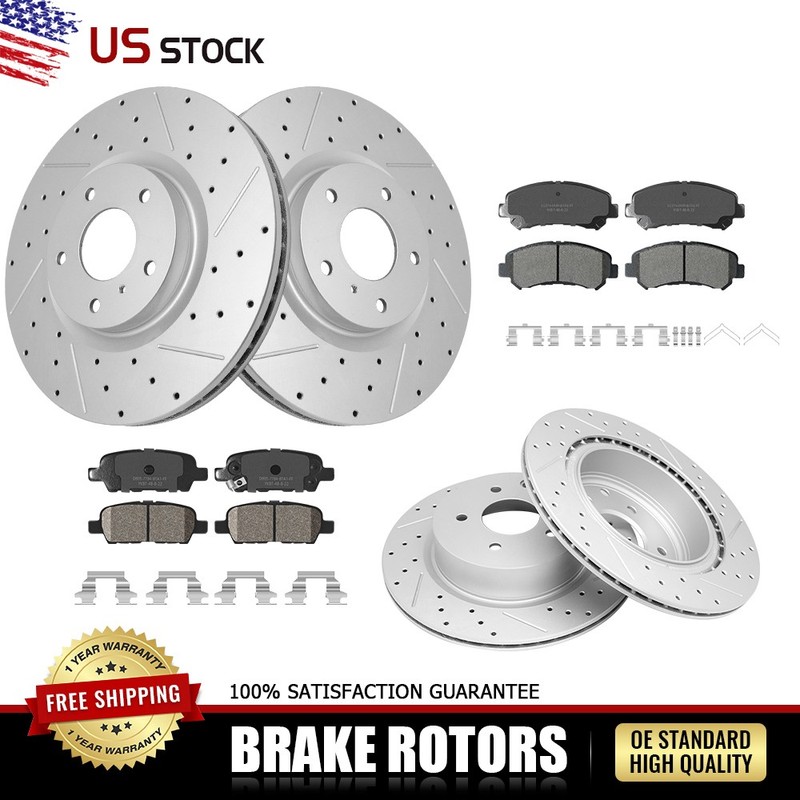 Front & Rear Drilled Rotors and Brake Pads Set for 2009-2014 16-22 Nissan Maxima