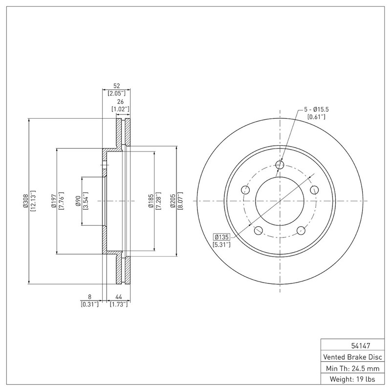 ERE-54147 R1 Concepts Brake Disc Front Driver or Passenger Side 4WD Right Left