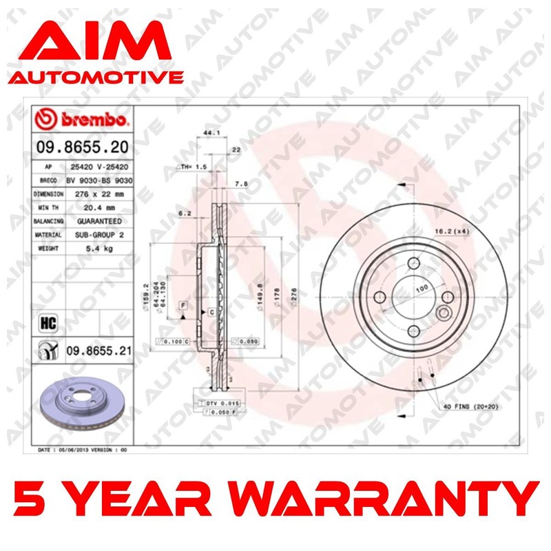 Brake Discs Front AIM Fits Mini Cooper One 1.6 One D 34116774984