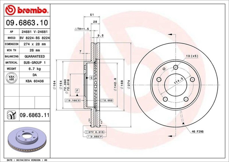 Front Rotor Fits 1995-2002 Mazda Millenia 09.6863.11