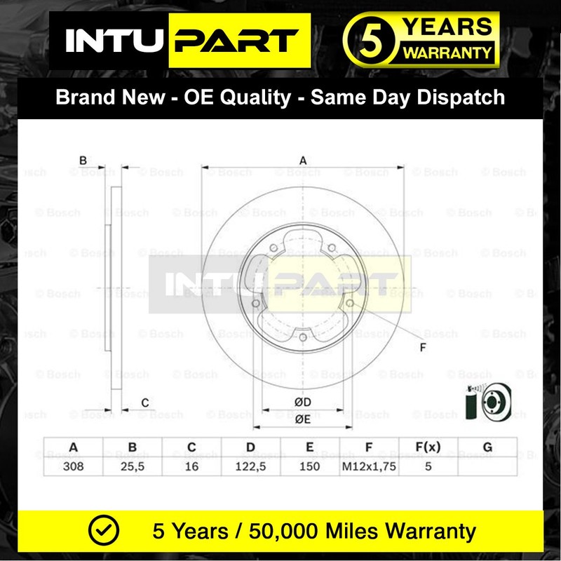 Fits Ford Transit 2014-2024 Intupart Rear Brake Discs 1815599 BK312A315AB