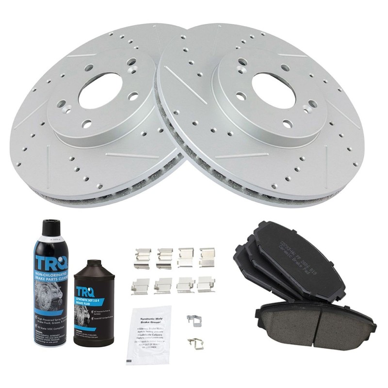 Rotor & Brake Pad Ceramic Performance Drilled Slotted Front Kit w/Chemicals
